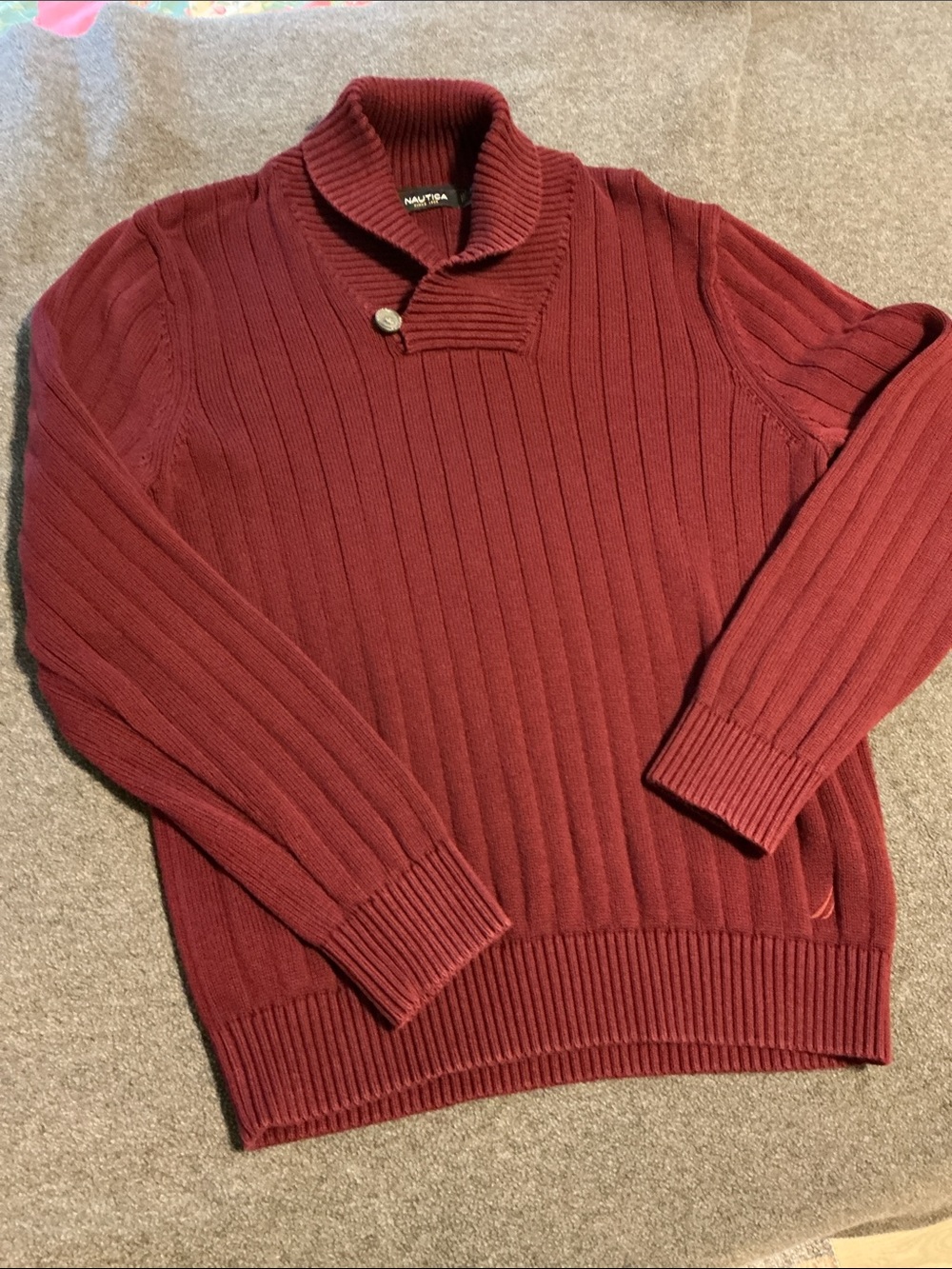 Nautica Men's Burgundy Ribbed Zip-Up Shawl Sweater